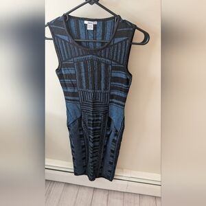 Bar lll Intarsia Knit Body Con Blue And Black Dress. Size Small
